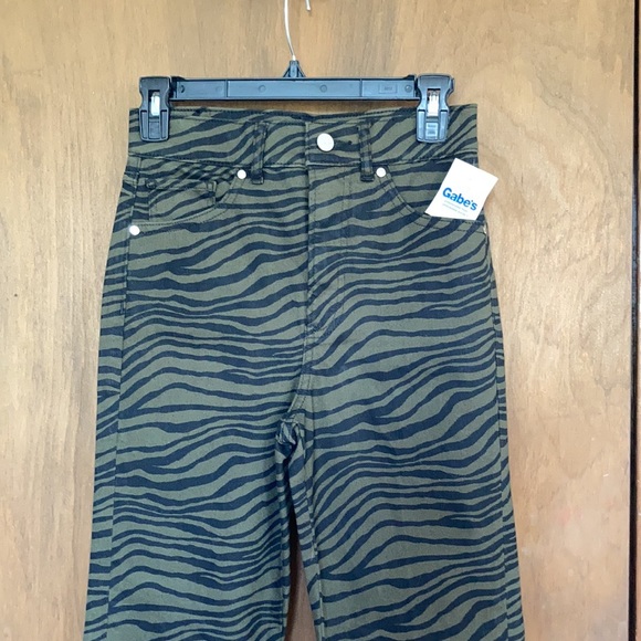 Express Denim - Express super high rise straight olive green black zebra animal print jean 0